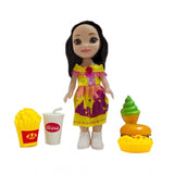 Plastic Doll Set With Fast Food Accessories (Yellow) - GillKart