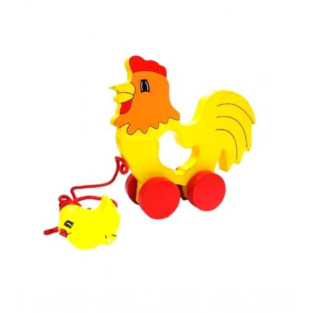 Wooden Cock Pull Back Action Toy (Multicolor) - GillKart