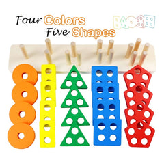 Wooden Sorting And Stacking Toys 5 Column Geometric Shape Puzzle Activity For Kids (Wooden) - GillKart