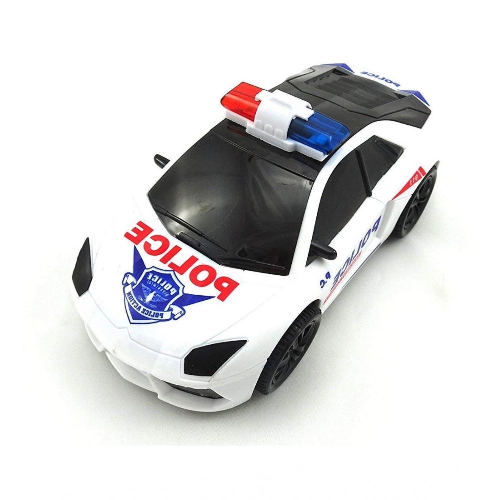 Plastic  Fun Flashing Lights In The Wheels And Realistic Sounds With Sirens Police Car Toy For Kids (White) - GillKart