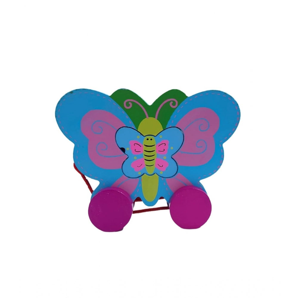 Wooden Frog And Butterfly Pull Back Action Toy (Multicolor) - GillKart