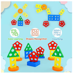 Wooden Sorting And Stacking Toys 5 Column Geometric Shape Puzzle Activity For Kids (Wooden) - GillKart