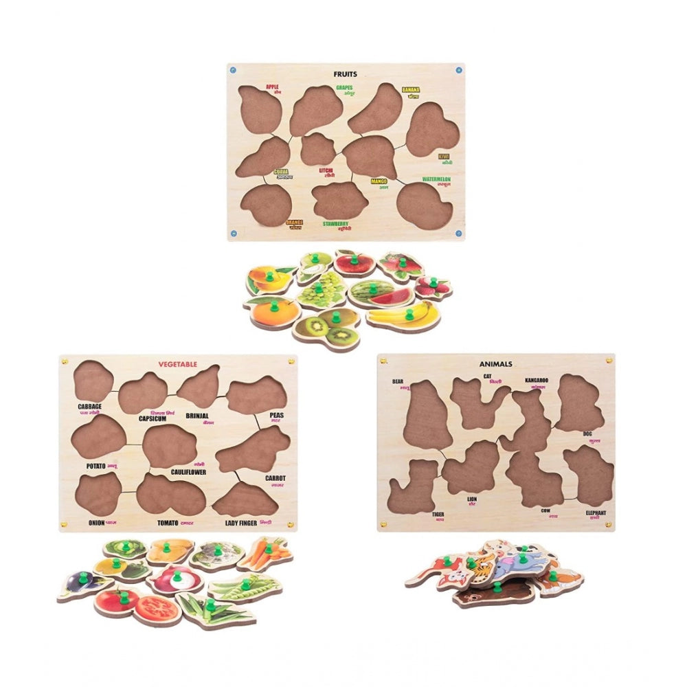 Plastic Educational Learning Wooden Domestic Animal Puzzles Board For Kids (Assorted) - GillKart