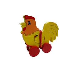 Wooden Cock Pull Back Action Toy (Multicolor) - GillKart