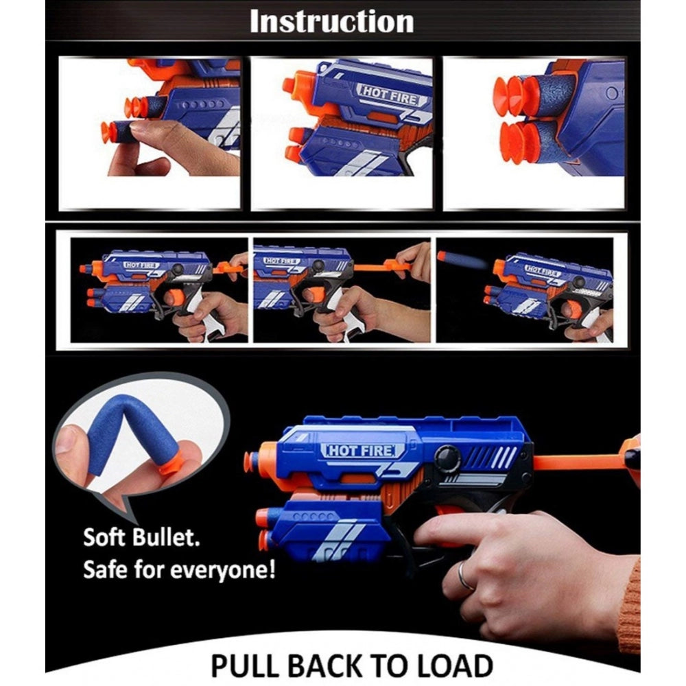 Plastic Blaze Storm Soft Bullet Toy Gun For Boy With 10 Safe Soft Foam Bullet Shooting Gun (Blue) - GillKart