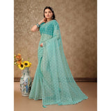 Women's Linen Line Saree With Unstitched Blouse (Turquies Green, 5-6 Mtrs) - GillKart