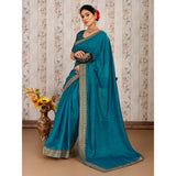 Women's Vichitra Plain Saree With Unstitched Blouse (Blue, 5-6 Mtrs) - GillKart