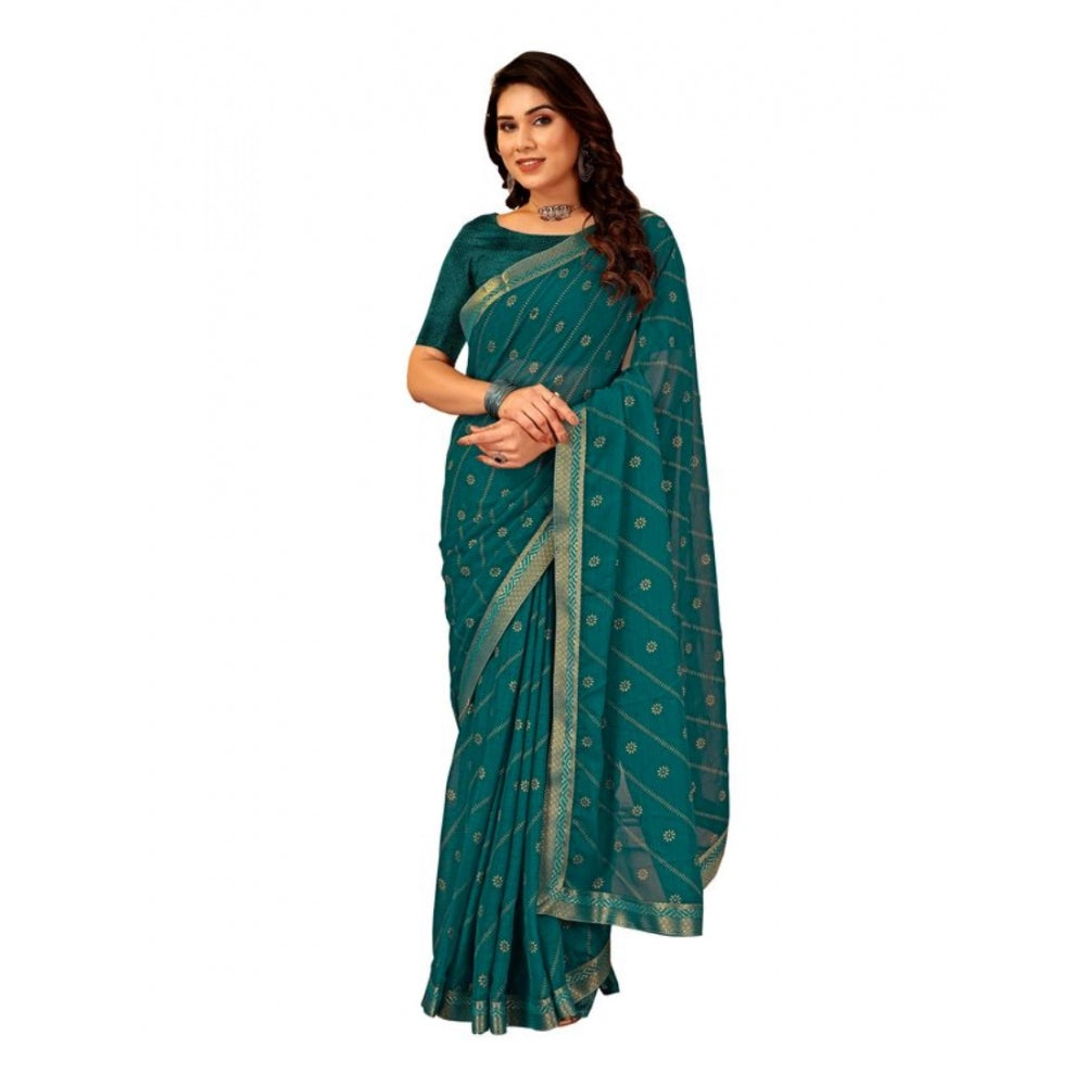 Women's Zomto Bandhini Saree With Unstitched Blouse (Teal Blue, 5-6 Mtrs) - GillKart