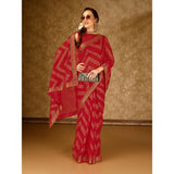 Women's Zomto Zig Zag Saree With Unstitched Blouse (Red, 5-6 Mtrs) - GillKart