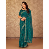 Women's Zomto Bandhini Saree With Unstitched Blouse (Teal Blue, 5-6 Mtrs) - GillKart