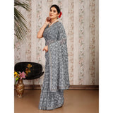 Women's Zomto Printed Saree With Unstitched Blouse (Grey, 5-6 Mtrs) - GillKart