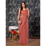 Women's Linen Zig Zag Saree With Unstitched Blouse (Peach, 5-6 Mtrs) - GillKart