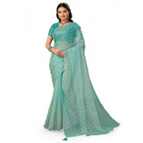 Women's Linen Line Saree With Unstitched Blouse (Turquies Green, 5-6 Mtrs) - GillKart