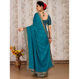 Women's Vichitra Plain Saree With Unstitched Blouse (Blue, 5-6 Mtrs) - GillKart