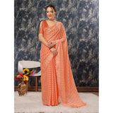 Women's Chiffon Fabric Line Saree With Unstitched Blouse (Peach, 5-6 Mtrs) - GillKart