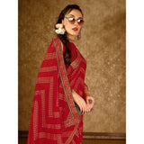 Women's Zomto Zig Zag Saree With Unstitched Blouse (Red, 5-6 Mtrs) - GillKart