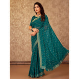 Women's Zomto Bandhini Saree With Unstitched Blouse (Teal Blue, 5-6 Mtrs) - GillKart