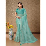 Women's Linen Line Saree With Unstitched Blouse (Turquies Green, 5-6 Mtrs) - GillKart