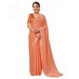 Women's Chiffon Fabric Line Saree With Unstitched Blouse (Peach, 5-6 Mtrs) - GillKart