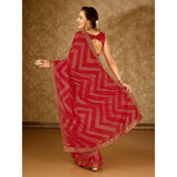 Women's Zomto Zig Zag Saree With Unstitched Blouse (Red, 5-6 Mtrs) - GillKart