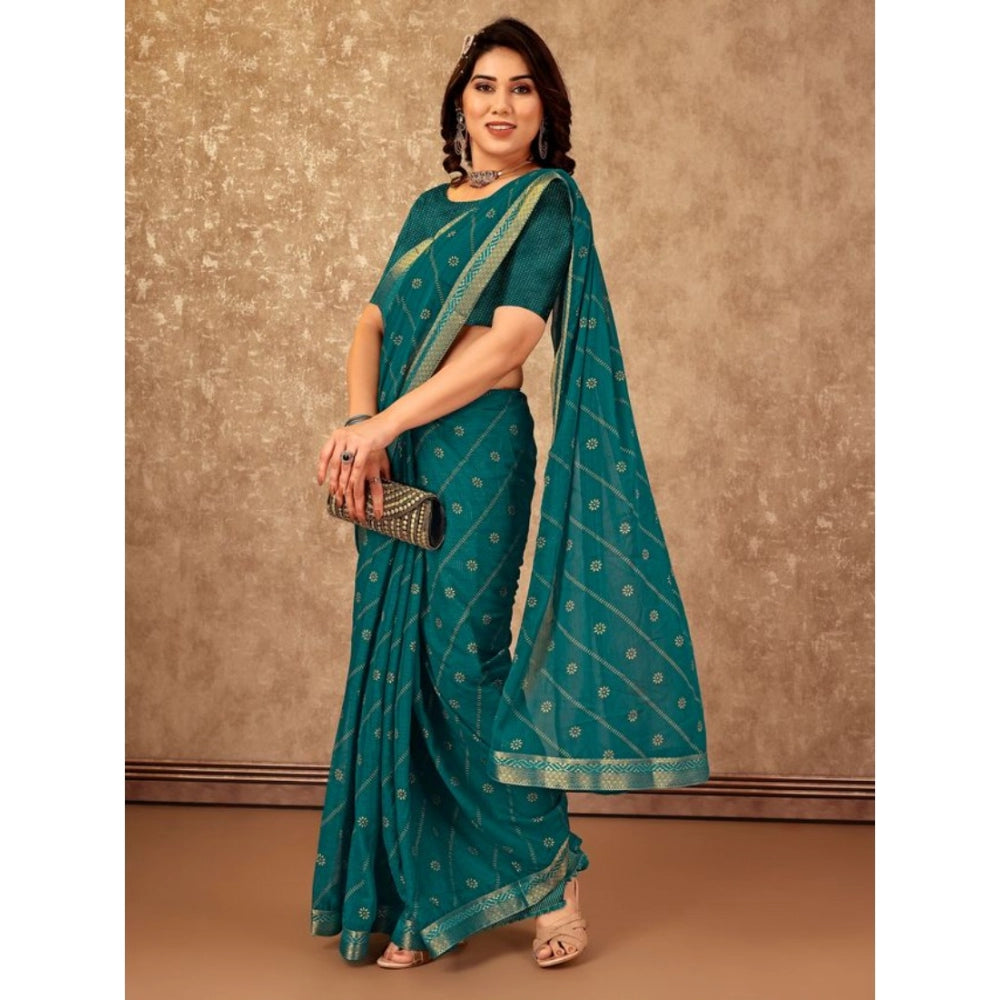 Women's Zomto Bandhini Saree With Unstitched Blouse (Teal Blue, 5-6 Mtrs) - GillKart