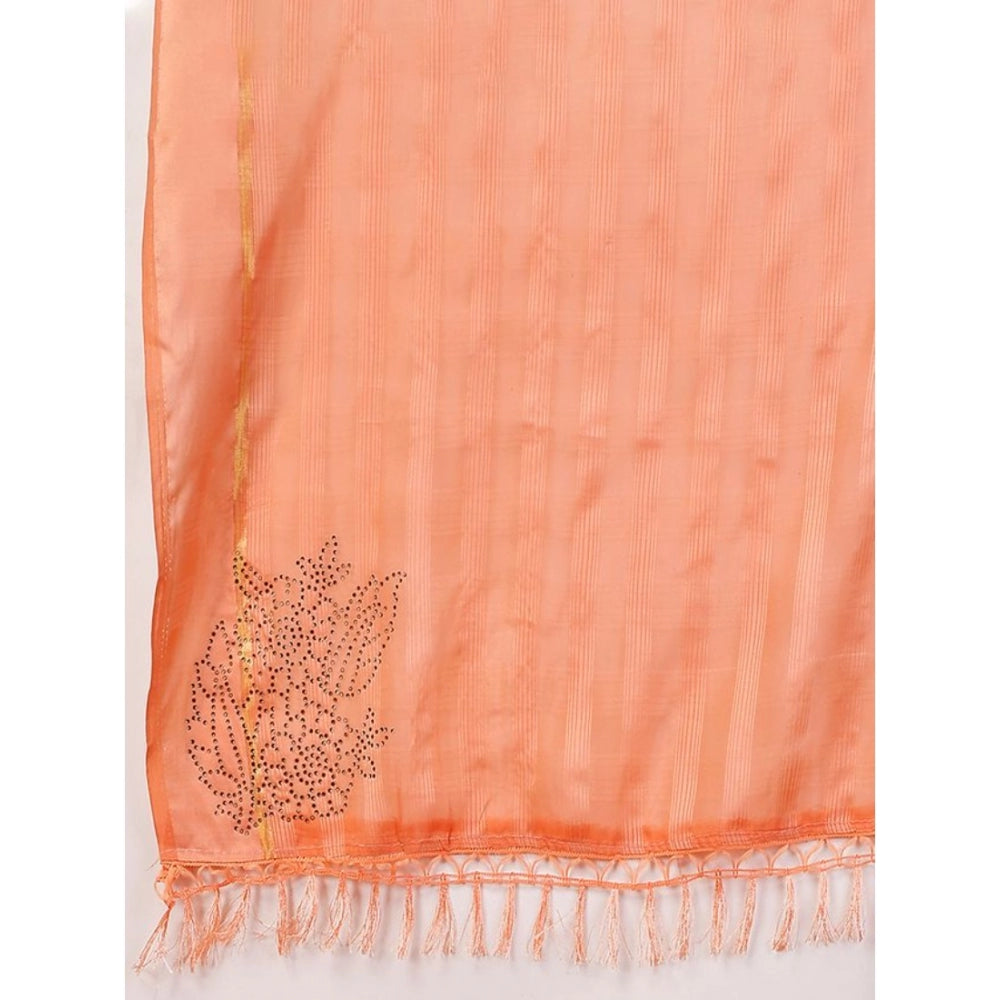 Women's Chiffon Fabric Line Saree With Unstitched Blouse (Peach, 5-6 Mtrs) - GillKart