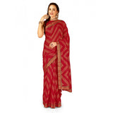 Women's Zomto Zig Zag Saree With Unstitched Blouse (Red, 5-6 Mtrs) - GillKart