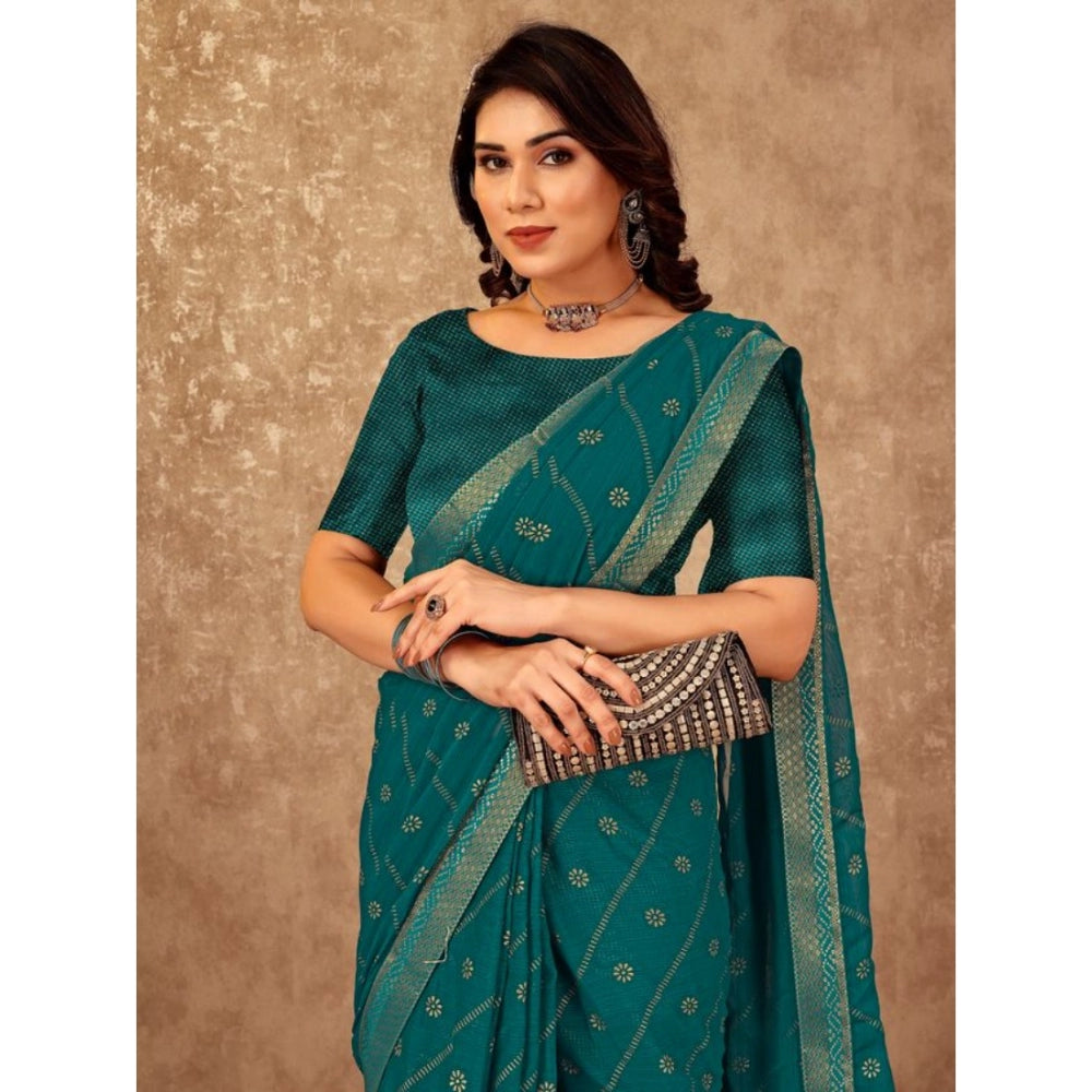 Women's Zomto Bandhini Saree With Unstitched Blouse (Teal Blue, 5-6 Mtrs) - GillKart