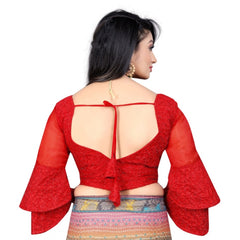 Women's Organza  Embroidery Readymade Blouse (Red, Size: Free Size) - GillKart