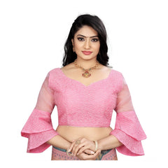 Women's Organza  Embroidery Readymade Blouse (Pink, Size: Free Size) - GillKart