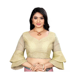 Women's Organza  Embroidery Readymade Blouse (Cream, Size: Free Size) - GillKart