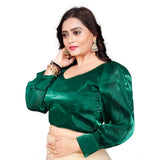 Women's Organza Plain Readymade Blouse (Green, Size: Free Size) - GillKart