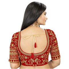 Women's Velvet Embroidery Readymade Blouse (Red, Size: Free Size) - GillKart