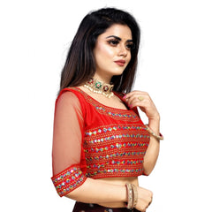 Women's Phantom Silk Embroidery Readymade Blouse (Red, Size: Free Size) - GillKart