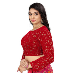 Women's Velvet Embroidery Readymade Blouse (Red, Size: Free Size) - GillKart