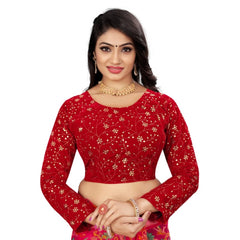 Women's Velvet Embroidery Readymade Blouse (Red, Size: Free Size) - GillKart