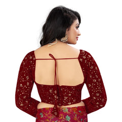 Women's Velvet Embroidery Readymade Blouse (Maroon, Size: Free Size) - GillKart