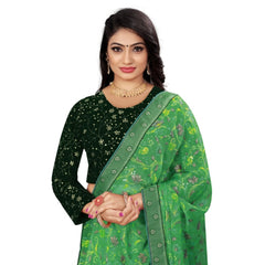 Women's Velvet Embroidery Readymade Blouse (Green, Size: Free Size) - GillKart