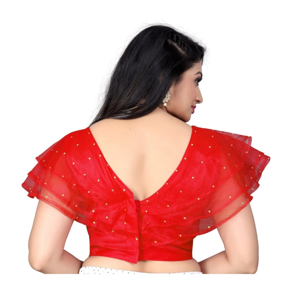 Women's Nylon Diamond Work Readymade Blouse (Red, Size: Free Size) - GillKart