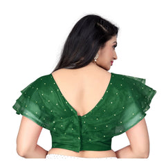 Women's Nylon Diamond Work Readymade Blouse (Green, Size: Free Size) - GillKart