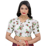 Women's Cotton Blend Floral Readymade Blouse (Green, Size: Free Size) - GillKart