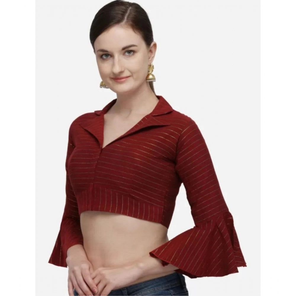 Women's Cotton Striped Readymade Blouse (Maroon, Size: Free Size) - GillKart