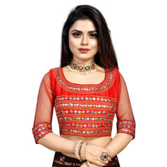 Women's Phantom Silk Embroidery Readymade Blouse (Red, Size: Free Size) - GillKart