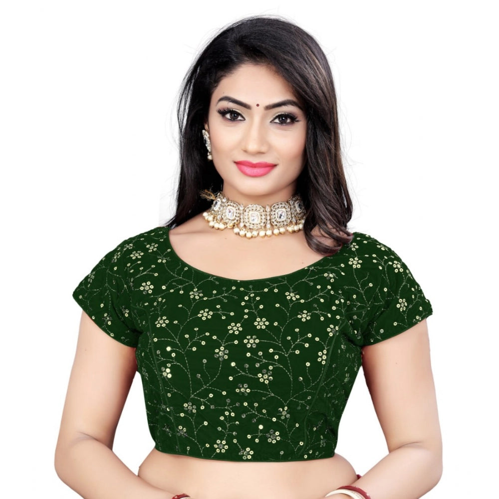 Women's Velvet Sequins Readymade Blouse (Green, Size: Free Size) - GillKart