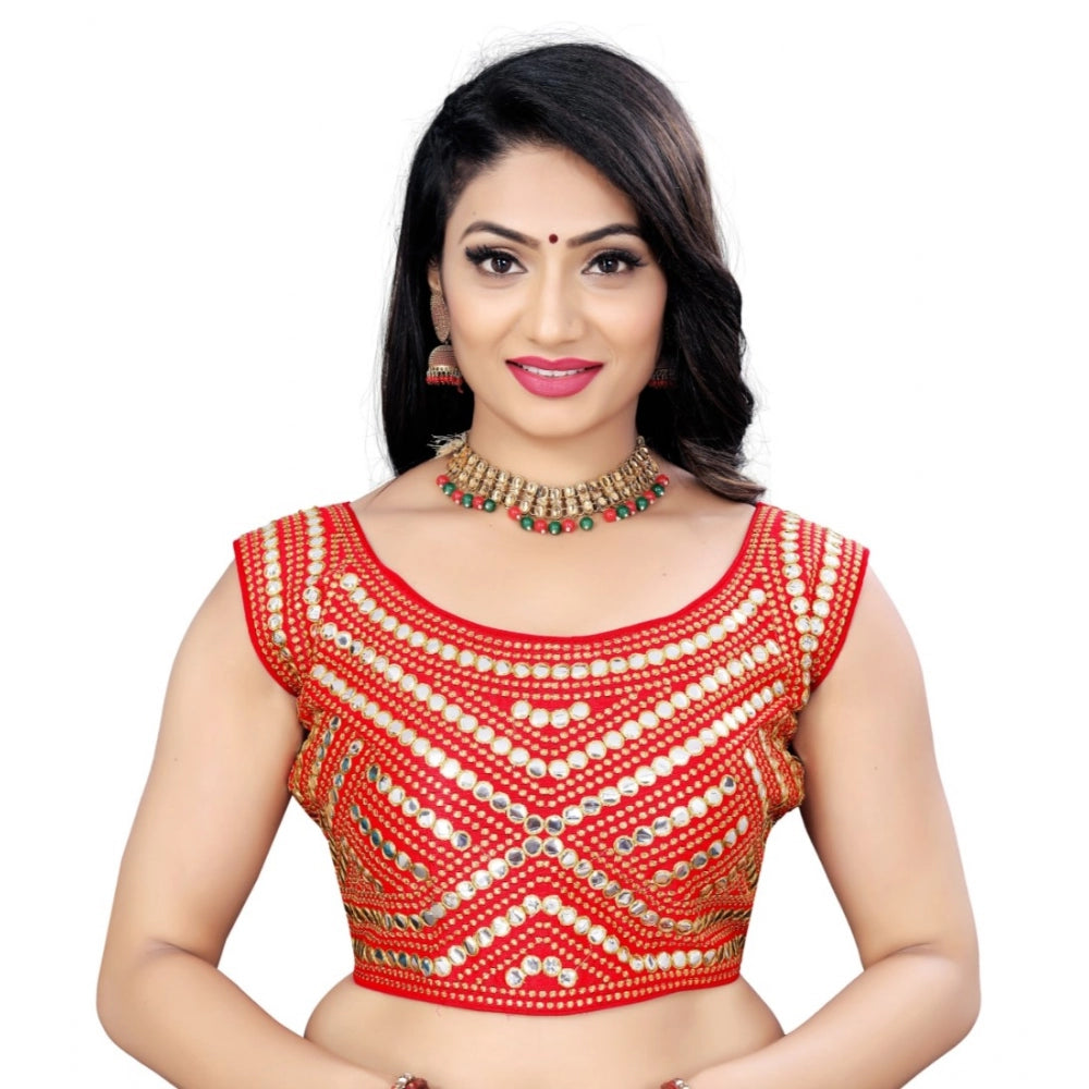 Women's Phantom Embroidery Readymade Blouse (Red, Size: Free Size) - GillKart