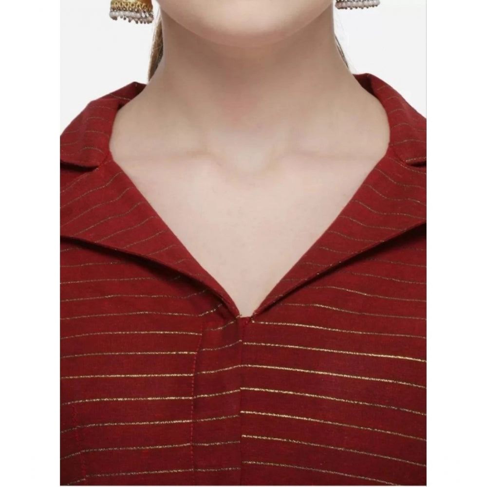 Women's Cotton Striped Readymade Blouse (Maroon, Size: Free Size) - GillKart