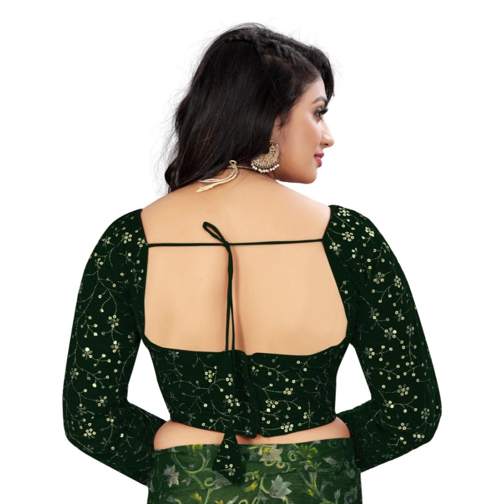 Women's Velvet Embroidery Readymade Blouse (Green, Size: Free Size) - GillKart