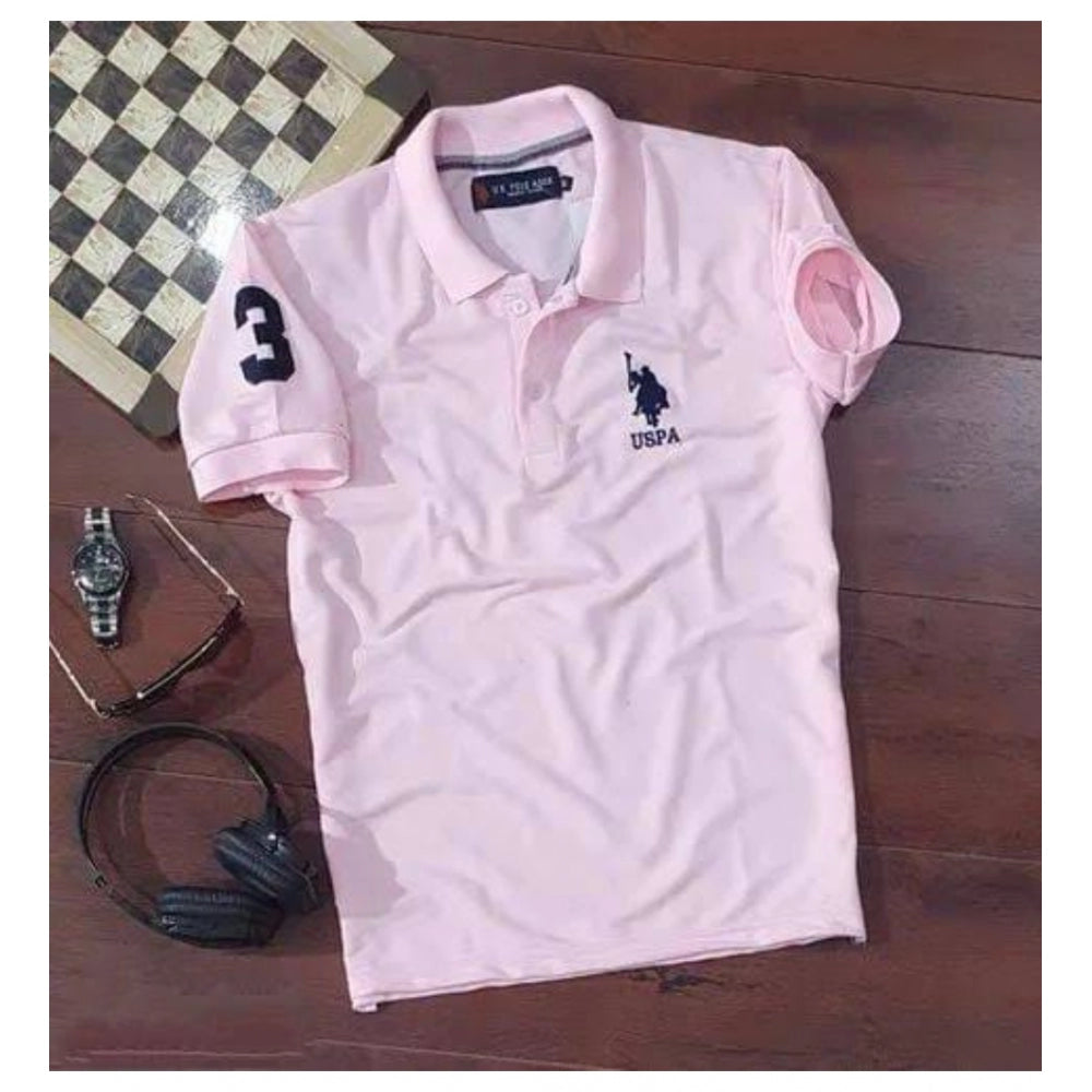 Men's Casual Half sleeve Solid Cotton Polo Neck T-shirt (Pink) - GillKart