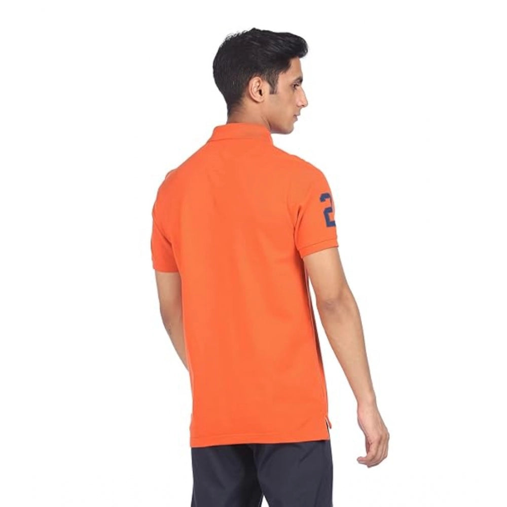 Men's Casual Half sleeve Solid Cotton Polo Neck T-shirt (Orange) - GillKart