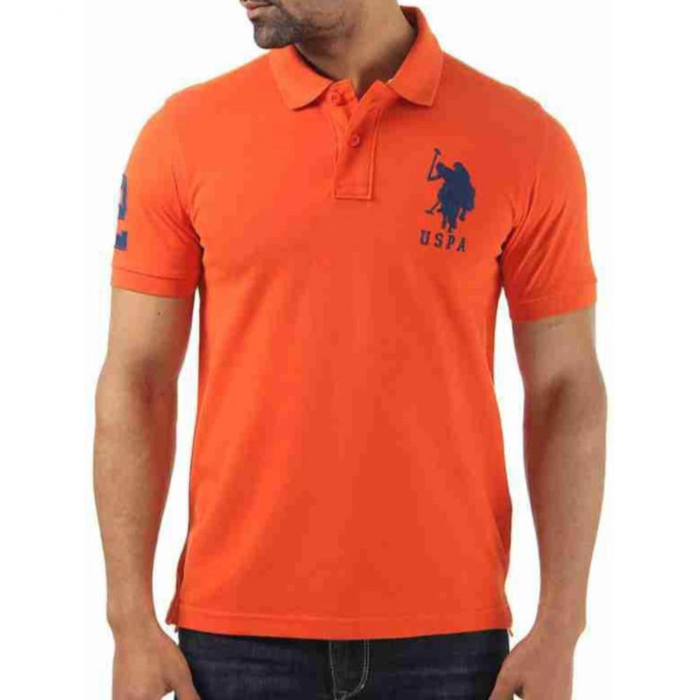 Men's Casual Half sleeve Solid Cotton Polo Neck T-shirt (Orange) - GillKart